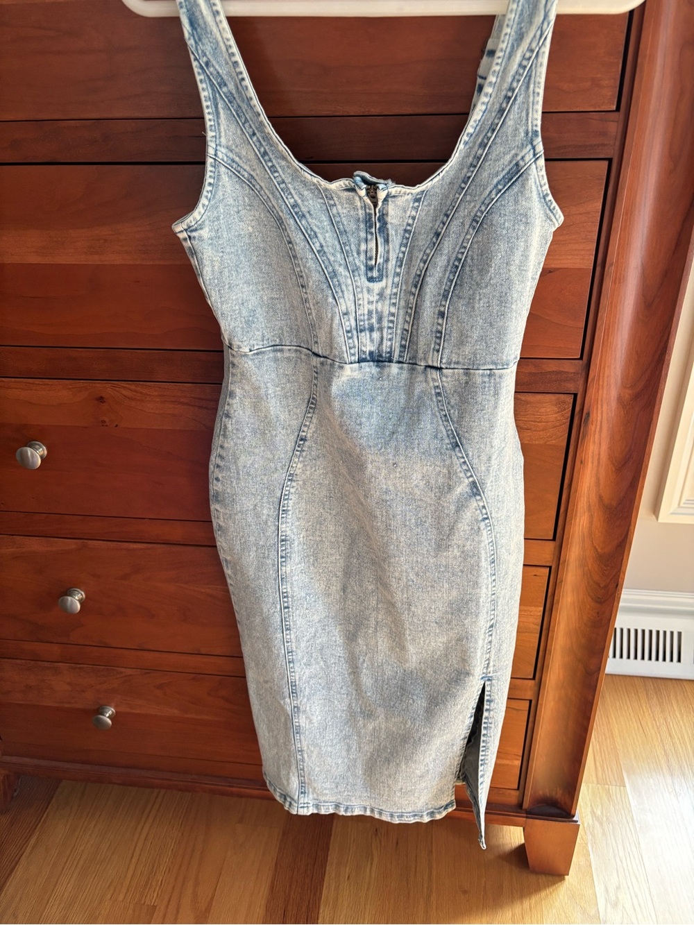 Denim Bodycon Midi Dress - Light Blue